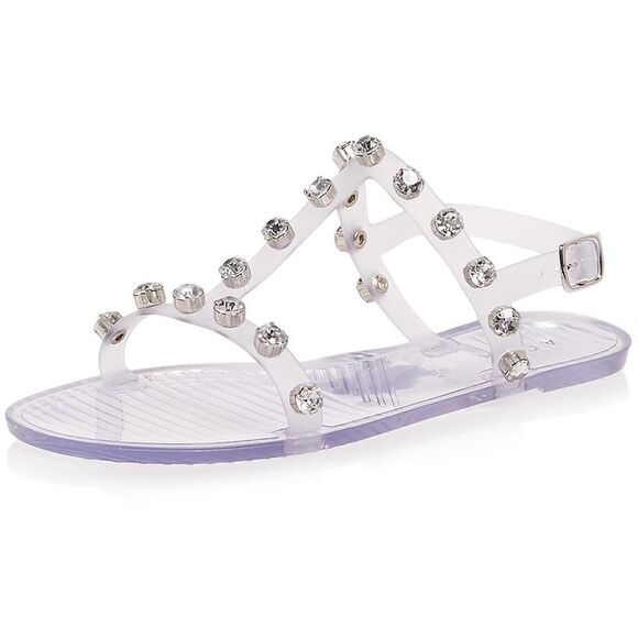 Aqua Womens Rhinestone Plastic Strappy Sandals Shoes - Picture 3 of 5